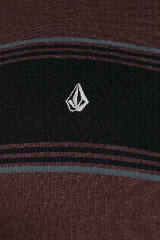 Volcom Men's T-Shirt Black Maroon Striped S/S Tee (S41)