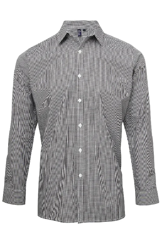 Artisan Collection Mens Microcheck Gingham Long Sleeve Button Down Shirt - Black/White