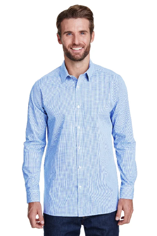 Artisan Collection Mens Microcheck Gingham Long Sleeve Button Down Shirt - Light Blue/White