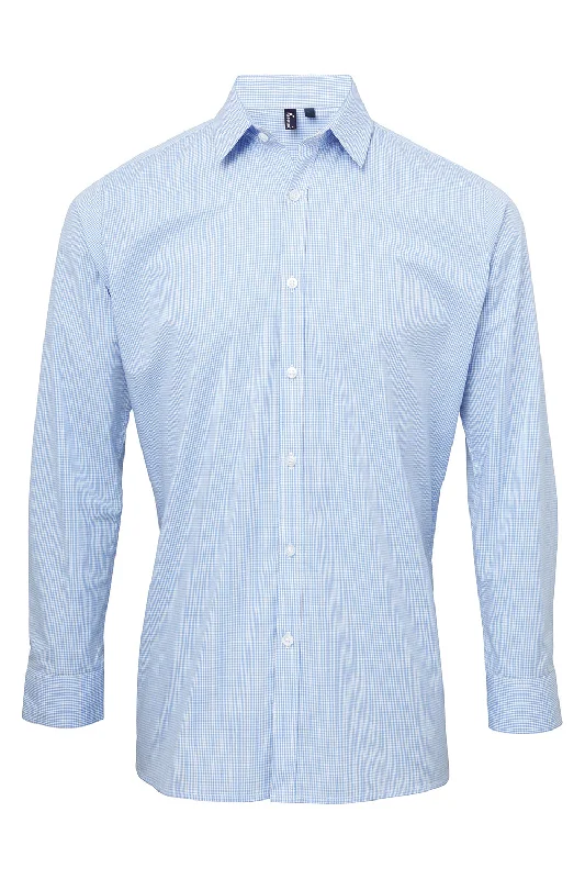 Artisan Collection Mens Microcheck Gingham Long Sleeve Button Down Shirt - Light Blue/White