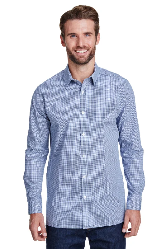 Artisan Collection Mens Microcheck Gingham Long Sleeve Button Down Shirt - Navy Blue/White