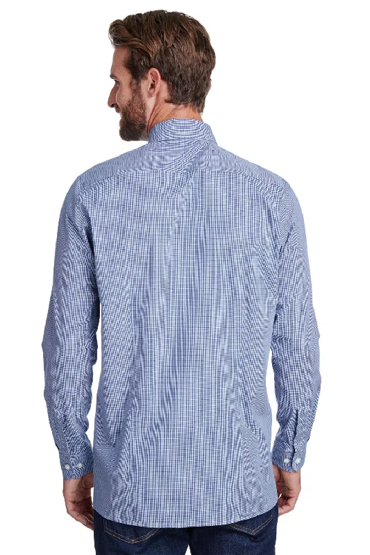 Artisan Collection Mens Microcheck Gingham Long Sleeve Button Down Shirt - Navy Blue/White