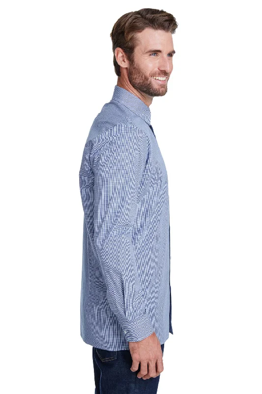 Artisan Collection Mens Microcheck Gingham Long Sleeve Button Down Shirt - Navy Blue/White