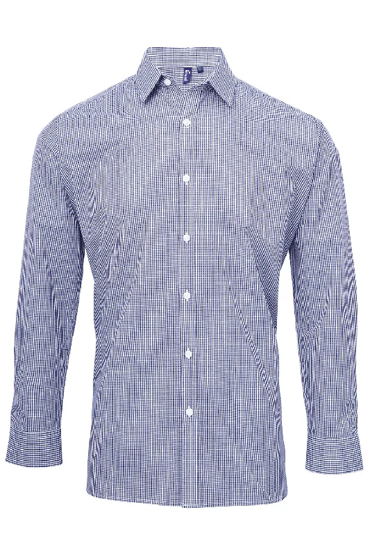 Artisan Collection Mens Microcheck Gingham Long Sleeve Button Down Shirt - Navy Blue/White