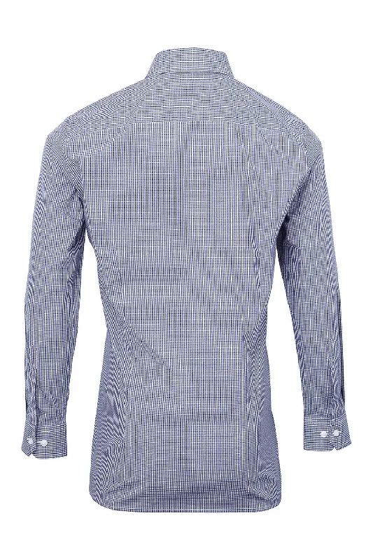 Artisan Collection Mens Microcheck Gingham Long Sleeve Button Down Shirt - Navy Blue/White