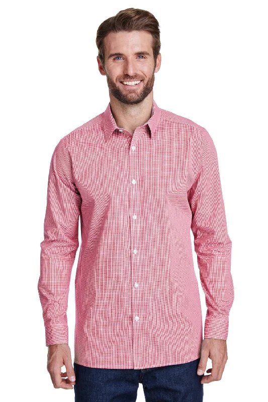 Artisan Collection Mens Microcheck Gingham Long Sleeve Button Down Shirt - Red/White