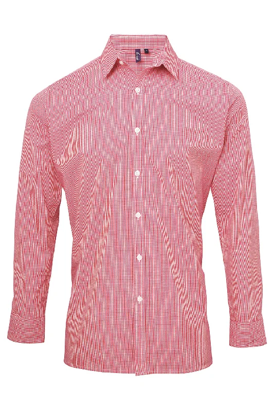 Artisan Collection Mens Microcheck Gingham Long Sleeve Button Down Shirt - Red/White