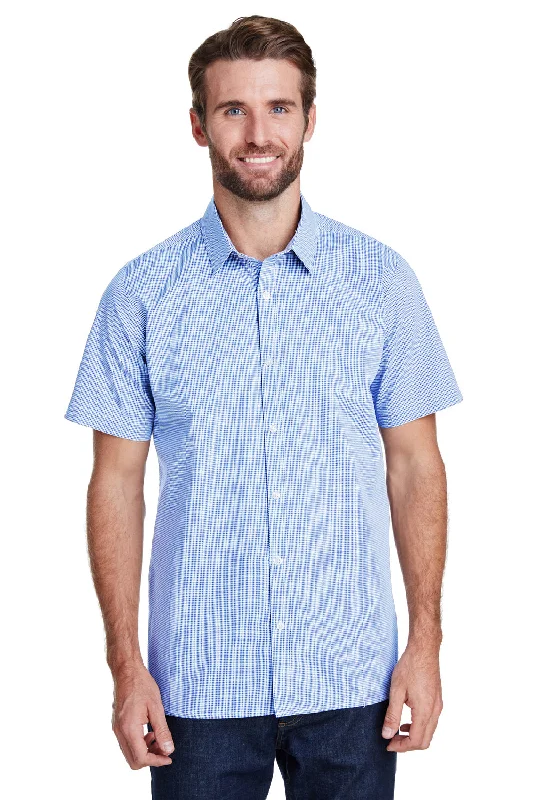 Artisan Collection Mens Microcheck Gingham Short Sleeve Button Down Shirt - Light Blue/White