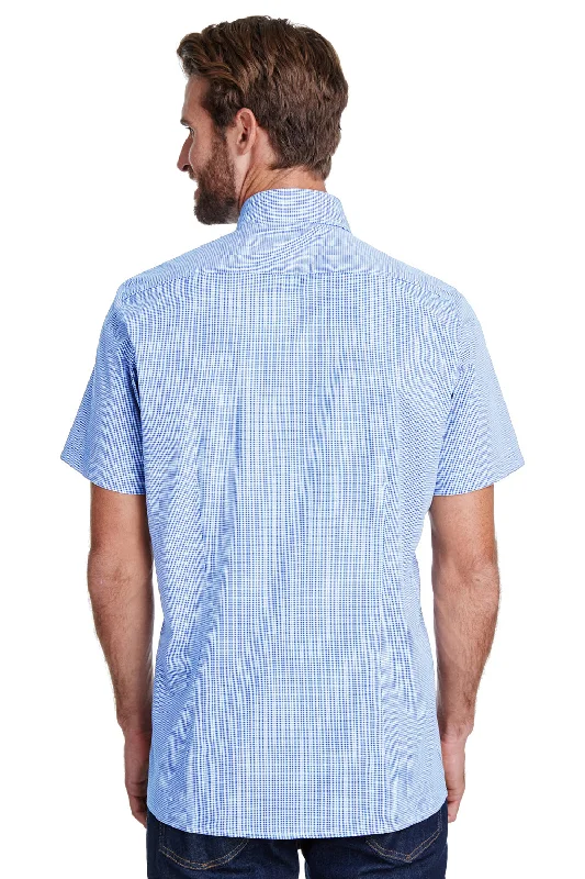 Artisan Collection Mens Microcheck Gingham Short Sleeve Button Down Shirt - Light Blue/White