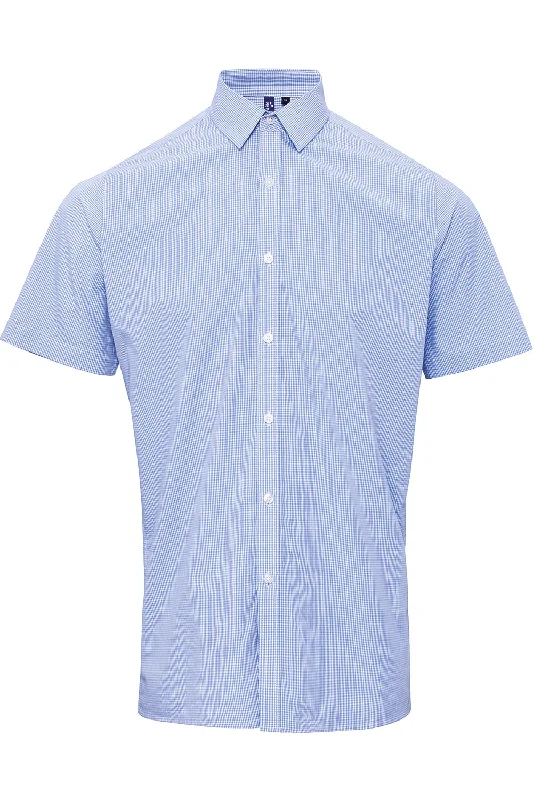 Artisan Collection Mens Microcheck Gingham Short Sleeve Button Down Shirt - Light Blue/White