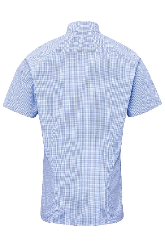 Artisan Collection Mens Microcheck Gingham Short Sleeve Button Down Shirt - Light Blue/White