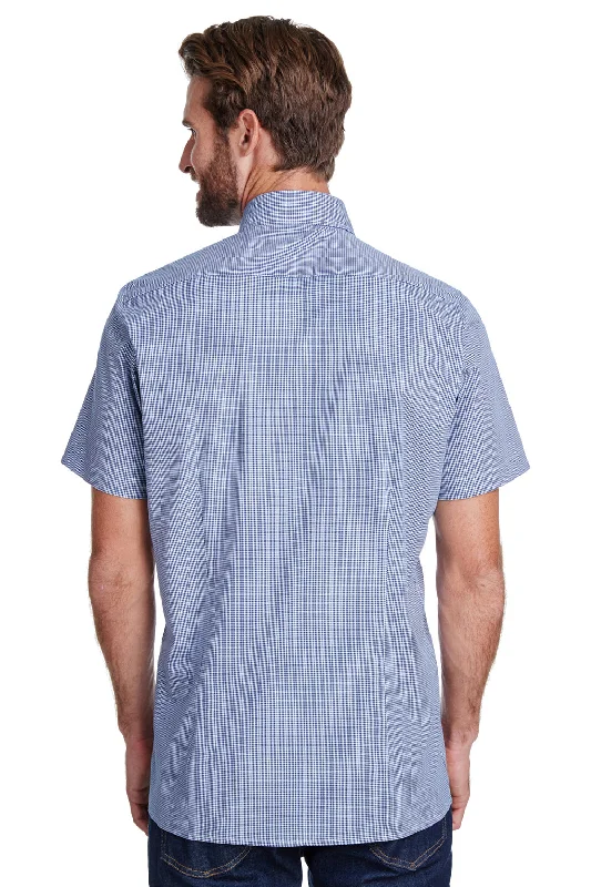 Artisan Collection Mens Microcheck Gingham Short Sleeve Button Down Shirt - Navy Blue/White