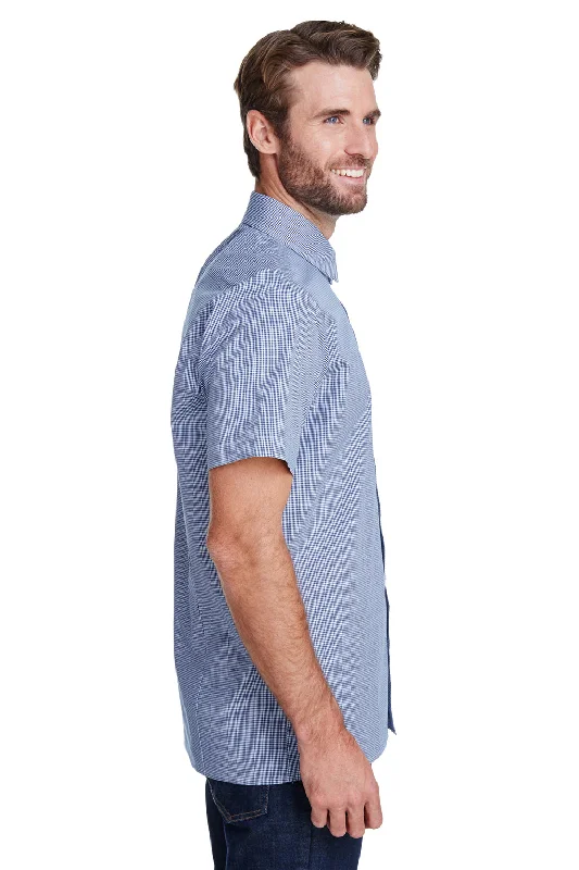 Artisan Collection Mens Microcheck Gingham Short Sleeve Button Down Shirt - Navy Blue/White