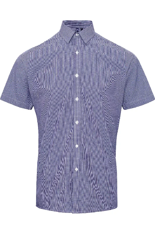 Artisan Collection Mens Microcheck Gingham Short Sleeve Button Down Shirt - Navy Blue/White