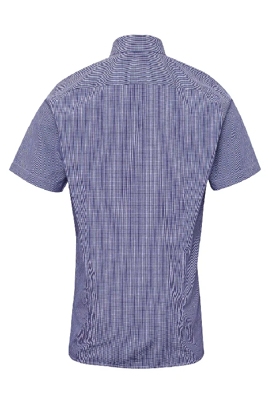 Artisan Collection Mens Microcheck Gingham Short Sleeve Button Down Shirt - Navy Blue/White