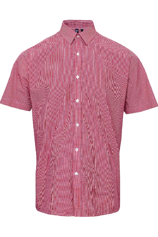 Artisan Collection Mens Microcheck Gingham Short Sleeve Button Down Shirt - Red/White