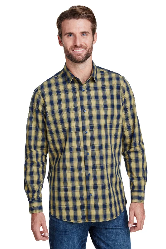 Artisan Collection Mens Mulligan Check Long Sleeve Button Down Shirt - Camel Brown/Navy Blue