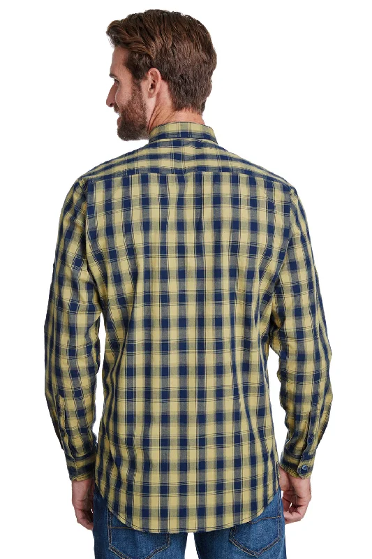 Artisan Collection Mens Mulligan Check Long Sleeve Button Down Shirt - Camel Brown/Navy Blue