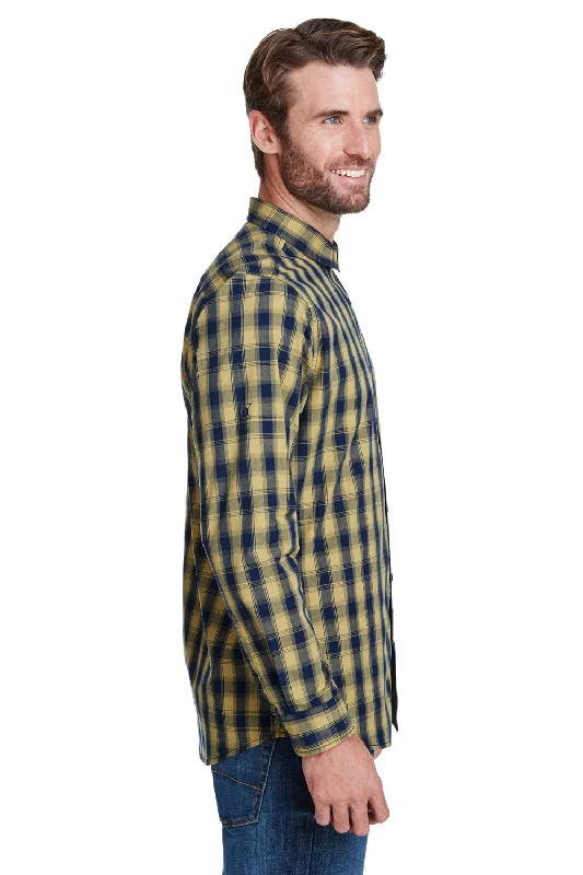 Artisan Collection Mens Mulligan Check Long Sleeve Button Down Shirt - Camel Brown/Navy Blue