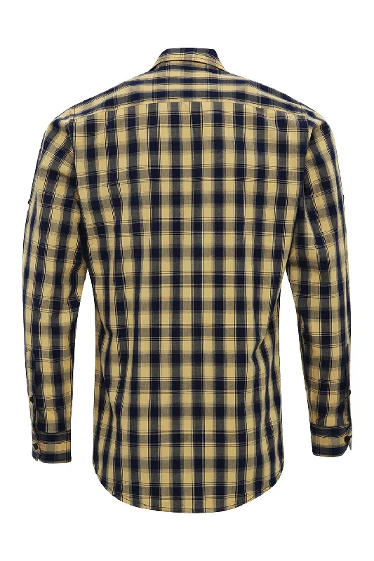 Artisan Collection Mens Mulligan Check Long Sleeve Button Down Shirt - Camel Brown/Navy Blue