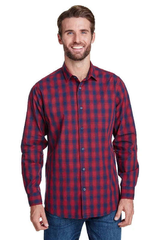 Artisan Collection Mens Mulligan Check Long Sleeve Button Down Shirt - Red/Navy Blue