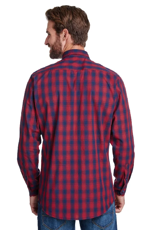 Artisan Collection Mens Mulligan Check Long Sleeve Button Down Shirt - Red/Navy Blue