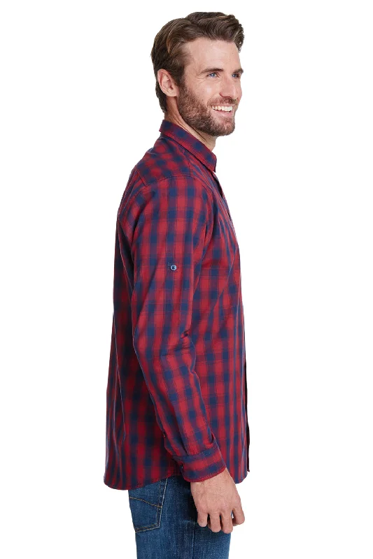 Artisan Collection Mens Mulligan Check Long Sleeve Button Down Shirt - Red/Navy Blue