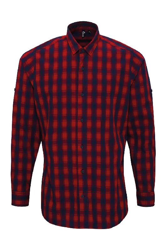 Artisan Collection Mens Mulligan Check Long Sleeve Button Down Shirt - Red/Navy Blue