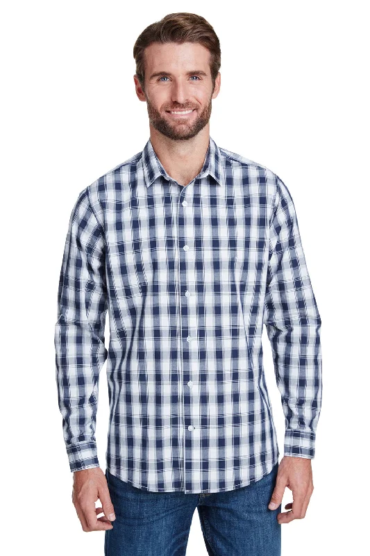 Artisan Collection Mens Mulligan Check Long Sleeve Button Down Shirt - White/Navy Blue