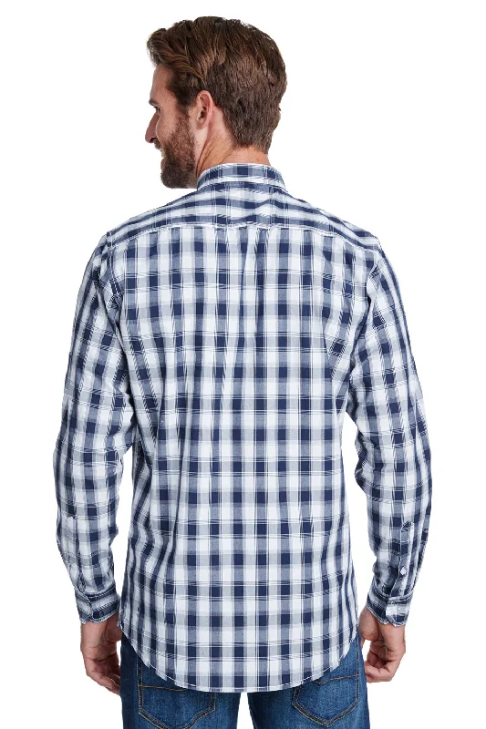 Artisan Collection Mens Mulligan Check Long Sleeve Button Down Shirt - White/Navy Blue