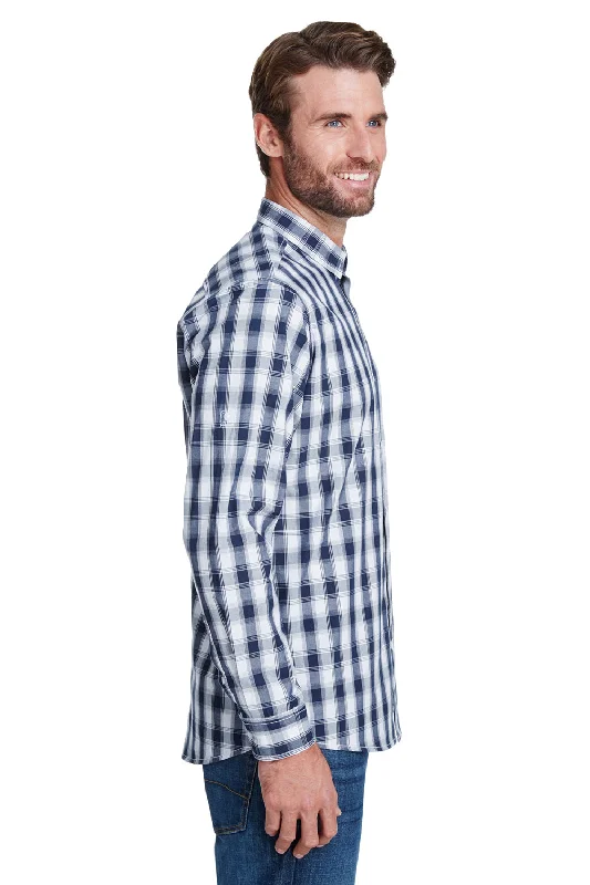 Artisan Collection Mens Mulligan Check Long Sleeve Button Down Shirt - White/Navy Blue