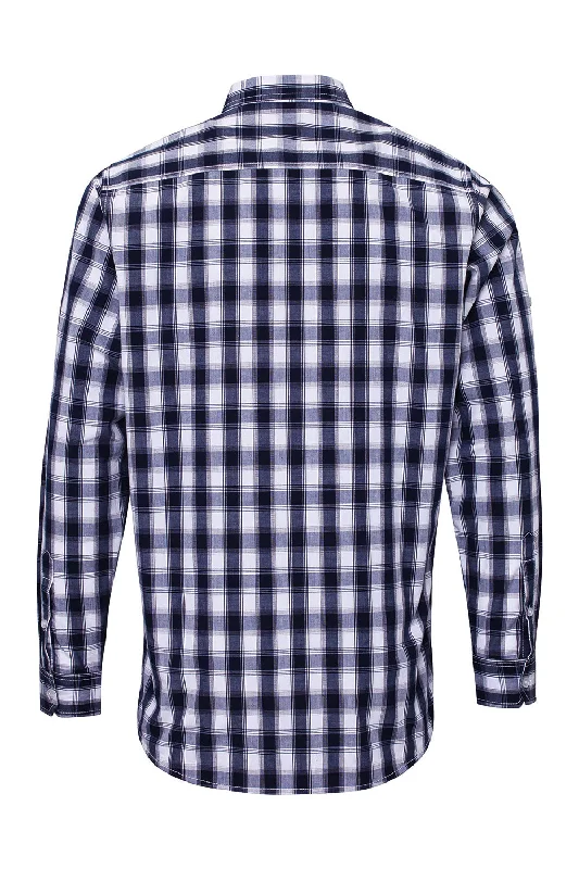 Artisan Collection Mens Mulligan Check Long Sleeve Button Down Shirt - White/Navy Blue