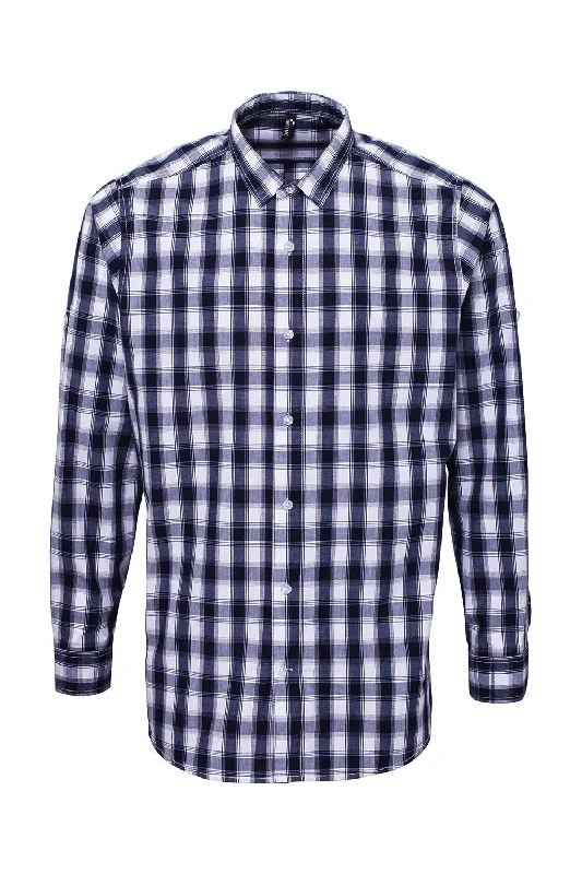 Artisan Collection Mens Mulligan Check Long Sleeve Button Down Shirt - White/Navy Blue