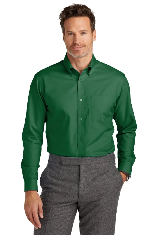 Brooks Brothers Mens Wrinkle Resistant Nailhead Long Sleeve Button Down Shirt w/ Pocket - Club Green