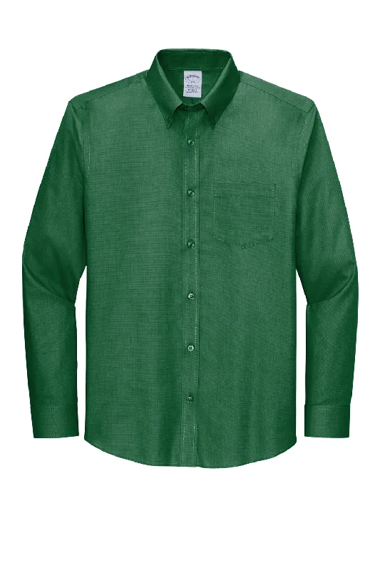 Brooks Brothers Mens Wrinkle Resistant Nailhead Long Sleeve Button Down Shirt w/ Pocket - Club Green