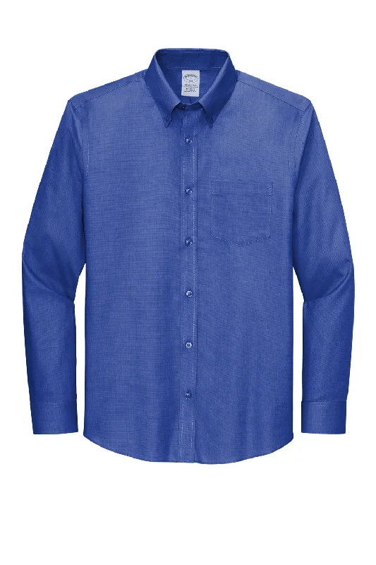 Brooks Brothers Mens Wrinkle Resistant Nailhead Long Sleeve Button Down Shirt w/ Pocket - Cobalt Blue