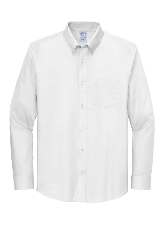 Brooks Brothers Mens Wrinkle Resistant Nailhead Long Sleeve Button Down Shirt w/ Pocket - White