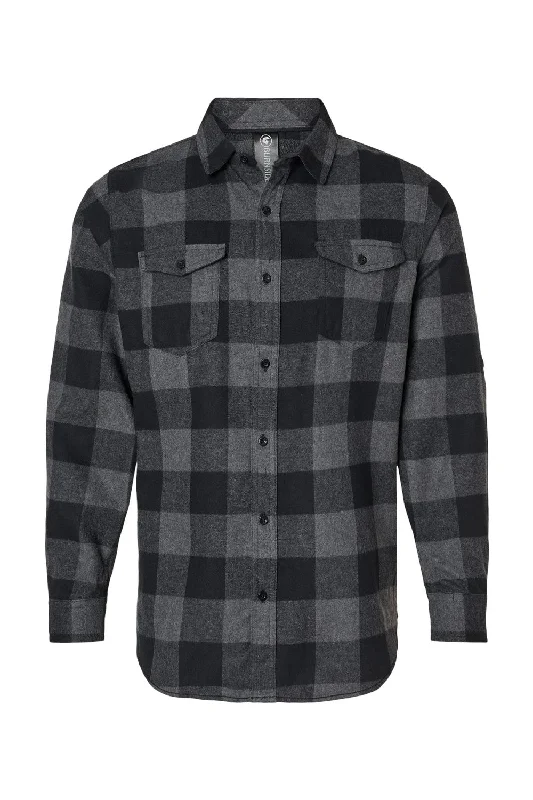 Burnside Mens Flannel Long Sleeve Button Down Shirt w/ Double Pockets - Charcoal Grey/Black