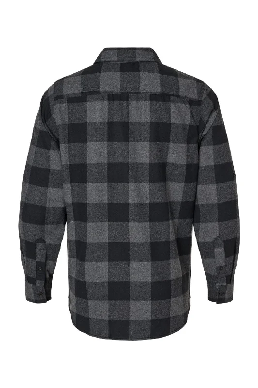 Burnside Mens Flannel Long Sleeve Button Down Shirt w/ Double Pockets - Charcoal Grey/Black