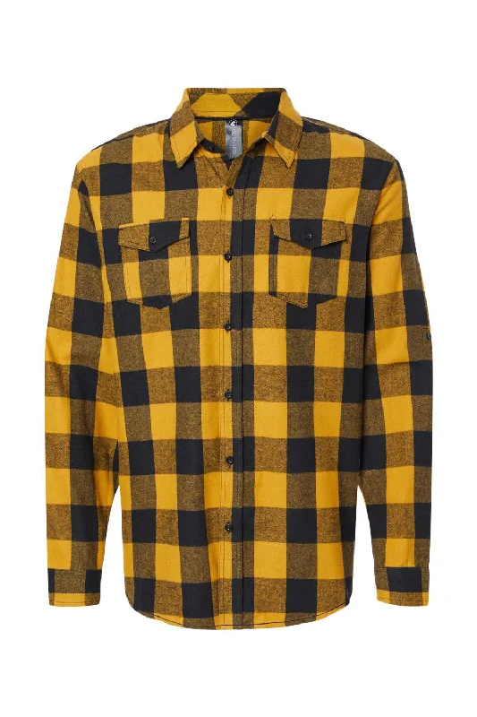 Burnside Mens Flannel Long Sleeve Button Down Shirt w/ Double Pockets - Gold/Black