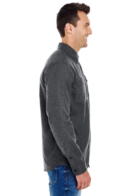 Burnside Mens Flannel Long Sleeve Button Down Shirt w/ Double Pockets - Charcoal Grey