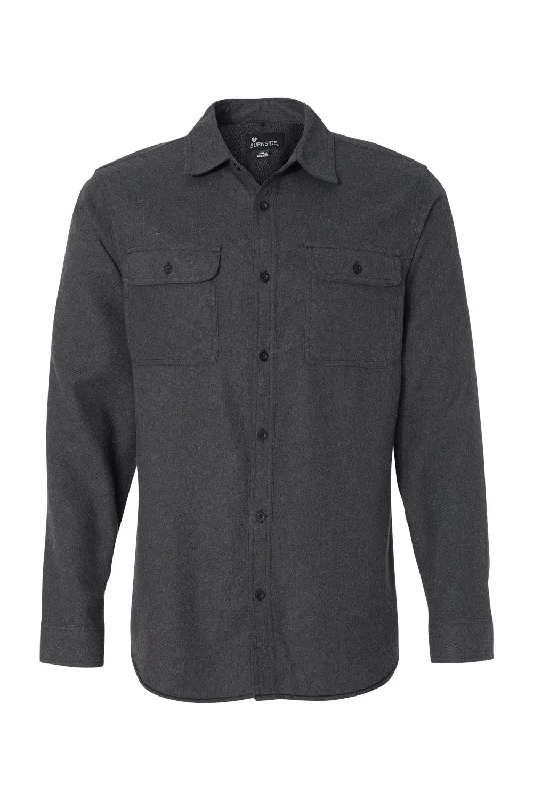 Burnside Mens Flannel Long Sleeve Button Down Shirt w/ Double Pockets - Charcoal Grey