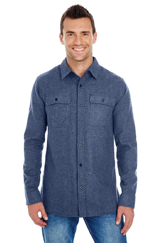 Burnside Mens Flannel Long Sleeve Button Down Shirt w/ Double Pockets - Denim Blue