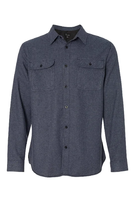 Burnside Mens Flannel Long Sleeve Button Down Shirt w/ Double Pockets - Denim Blue