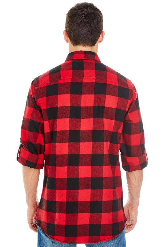 Burnside Mens Flannel Long Sleeve Button Down Shirt w/ Double Pockets - Red/Black