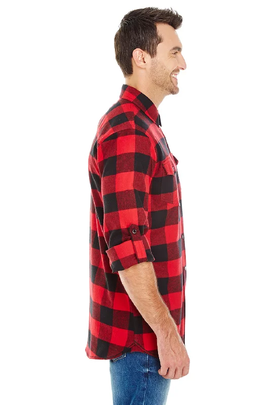 Burnside Mens Flannel Long Sleeve Button Down Shirt w/ Double Pockets - Red/Black