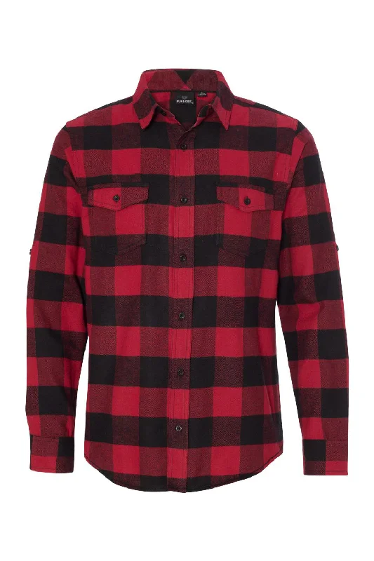 Burnside Mens Flannel Long Sleeve Button Down Shirt w/ Double Pockets - Red/Black