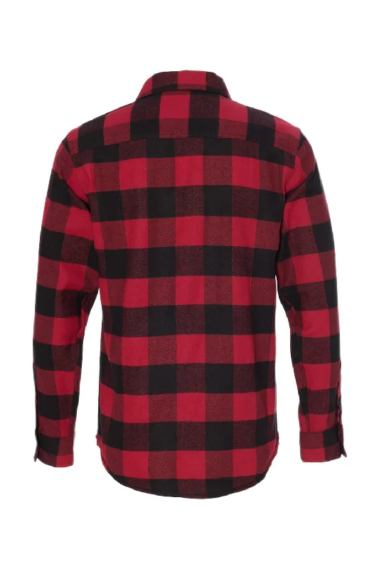 Burnside Mens Flannel Long Sleeve Button Down Shirt w/ Double Pockets - Red/Black