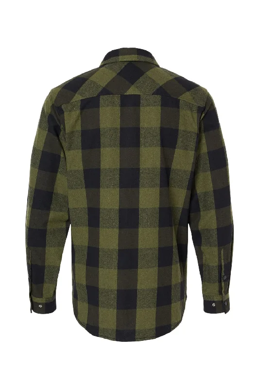 Burnside Mens Plaid Flannel Long Sleeve Snap Down Shirt w/ Double Pockets - Army Green/Black - NEW