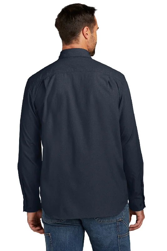 Carhartt Mens Force Moisture Wicking Long Sleeve Button Down Shirt w/ Double Pockets - Navy Blue